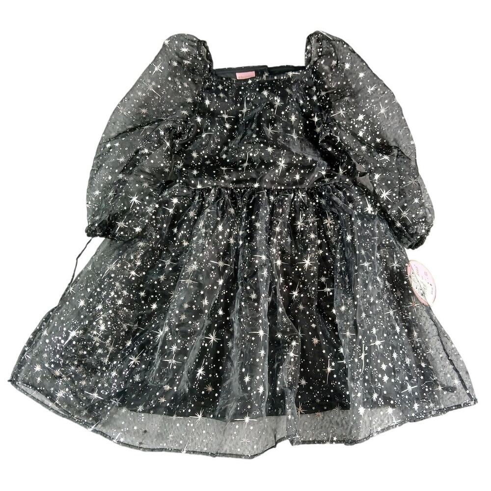 FAO abulous Schwarz Girls Dress Small (6/7) Black Star Sparkle Tulle Holiday NWT